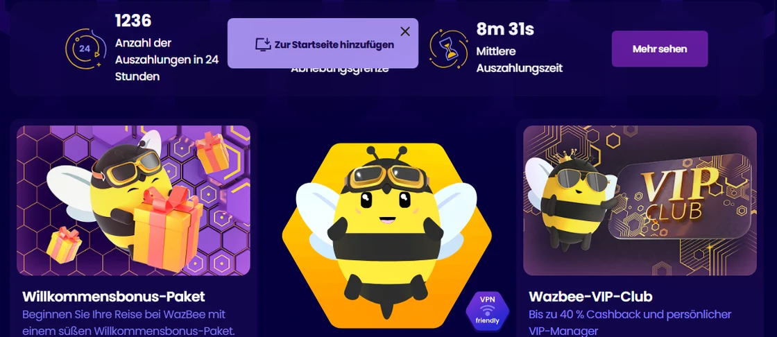 Wazbee — 250 % bis zu 2.000 € + 200 FS